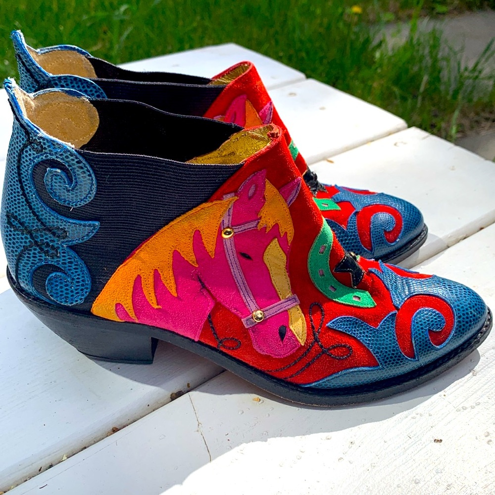 Zalo Leather suede cowgirl horse graphic boots size : 7